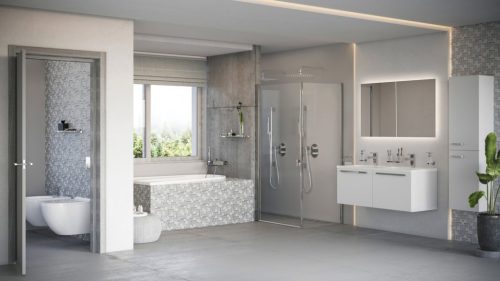 Kézizuhany, Ravak 982.02 Esőztető zuhanyfej Slim négyzetalakú 400 mm, króm X07P666