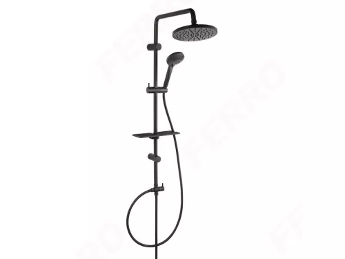 Zuhanyszett, Ferro Rondo Lux Black zuhanyrendszer állítható polccal NP23-BL