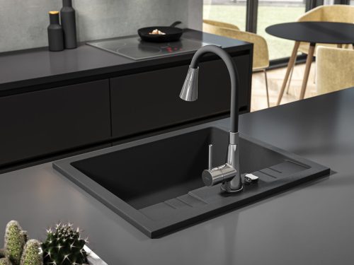 Mosogató csaptelep, Ferro Zumba elasztikus fekete kifolyóval BZA42B