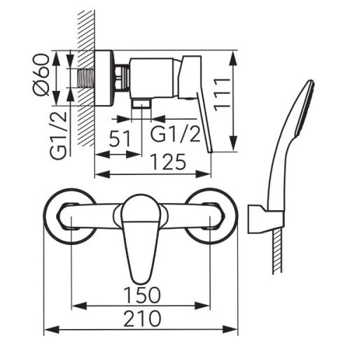 Zuhany csaptelep, Ferro Isso zuhany csaptelep zuhanyszettel BIS77
