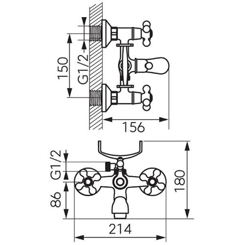 Kádtöltő csaptelep, Ferro Kádcsaptelep zuhanyszettel, 150 mm, bronz BAI11BR