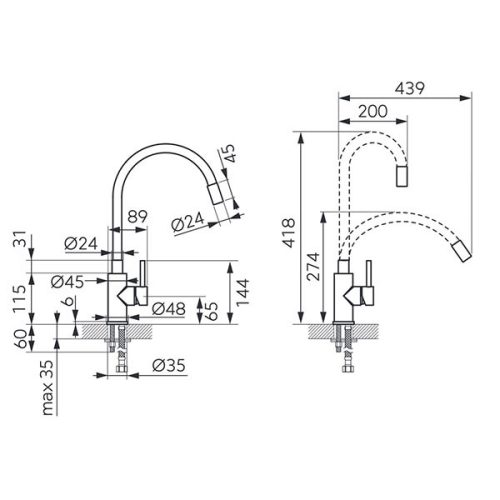 Mosogató csaptelep, Ferro ZUMBA BZA4PSS inox konyhai csaptelep, acél test, bézs kifolyó