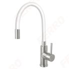 Mosogató csaptelep, Ferro ZUMBA BZA4WSS inox konyhai csaptelep, acél test, fehér kifolyó