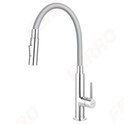   Mosogató csaptelep, Ferro Zumba Slim 2F BZA43S konyhai csaptelep, 2 funkciós elasztikus szürke ki