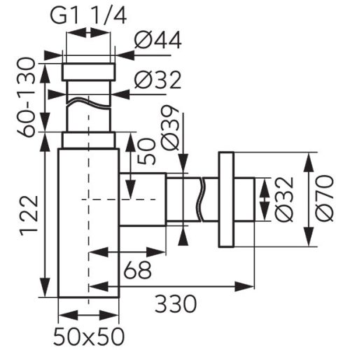 Mosdó szifon, Ferro QUADRO S280G szögletes búraszifon G5/4”x32 mm, gold