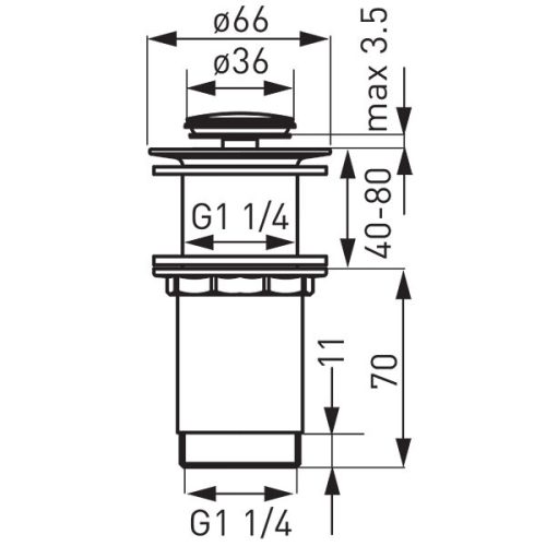 Lefolyó, Ferro magasított lefolyószelep S283-WBP ráépíthető, túlfolyó nélküli mosdóhoz