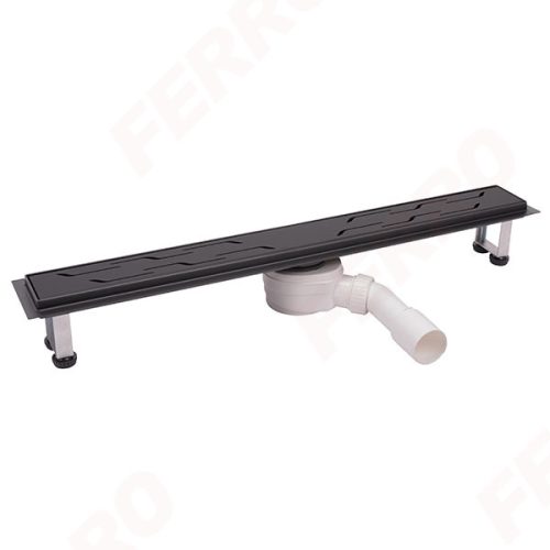 Padlóösszefolyó, Ferro Rozsdamentes acél zuhanyfolyóka OL80-BL polírozott ráccsal 80 cm, fekete