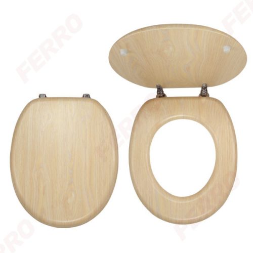 WC tető, Ferro nyír wc ülőke fém zanérokkal, fahatású MDF WC/BRIZA