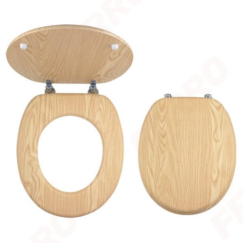 WC tető, Ferro kőris wc ülőke fém zsanérokkal, fahatású MDF WC/JASAN