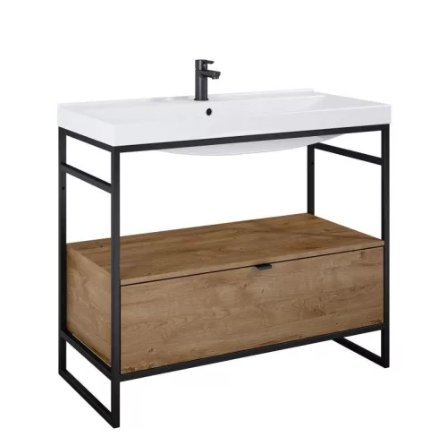 Alsó szekrény, AREZZO design NEBO alsószekrény 100 cm-es, 1 fiókkal, canela tölgy, matt fekete (2