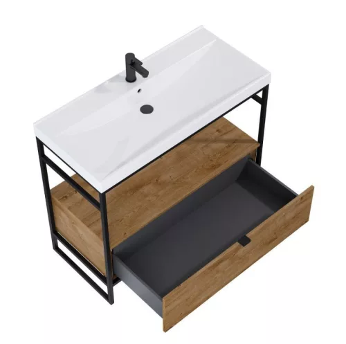 Alsó szekrény, AREZZO design NEBO alsószekrény 100 cm-es, 1 fiókkal, canela tölgy, matt fekete (2