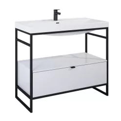   Alsó szekrény, AREZZO design NEBO alsószekrény 100 cm-es, 1 fiókkal, fényes fehér, matt fekete (2