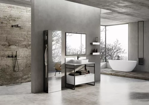 Alsó szekrény, AREZZO design NEBO alsószekrény 100 cm-es, 1 fiókkal, fényes fehér, matt fekete (2