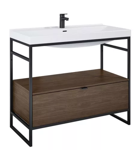 Alsó szekrény, AREZZO design NEBO alsószekrény 100 cm-es, 1 fiókkal, Lincoln dió, matt fekete (2