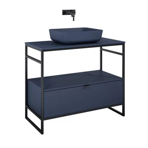 Alsó szekrény, AREZZO design NEBO alsószekrény 100 cm-es, 1 fiókkal, matt kék, matt fekete (2 dob