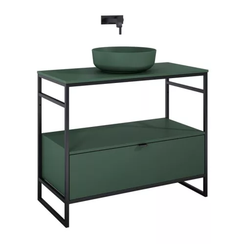 Alsó szekrény, AREZZO design NEBO alsószekrény 100 cm-es, 1 fiókkal, matt zöld, matt fekete (2 do