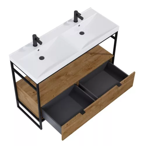 Alsó szekrény, AREZZO design NEBO alsószekrény 120 cm-es, 2 fiókkal, canela tölgy, matt fekete (2