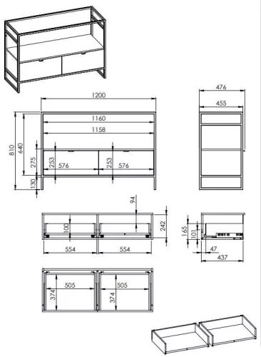 Alsó szekrény, AREZZO design NEBO alsószekrény 120 cm-es, 2 fiókkal, canela tölgy, matt fekete (2