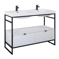   Alsó szekrény, AREZZO design NEBO alsószekrény 120 cm-es, 2 fiókkal, fényes fehér, matt fekete (2