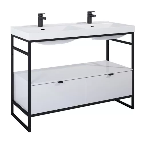 Alsó szekrény, AREZZO design NEBO alsószekrény 120 cm-es, 2 fiókkal, fényes fehér, matt fekete (2