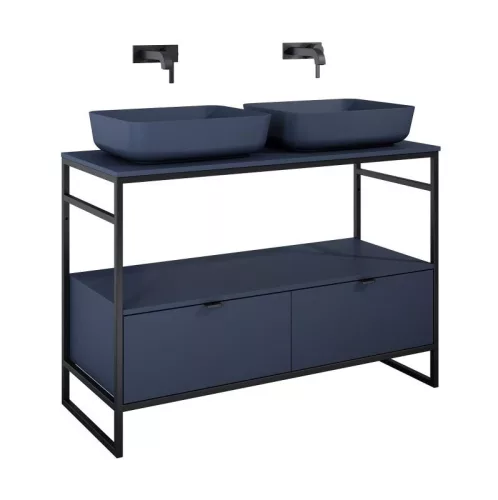 Alsó szekrény, AREZZO design NEBO alsószekrény 120 cm-es, 2 fiókkal, matt kék, matt fekete (2 dob