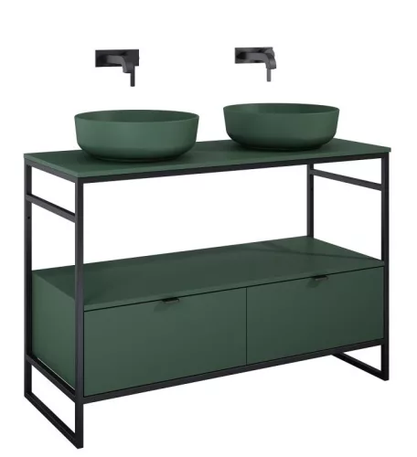 Alsó szekrény, AREZZO design NEBO alsószekrény 120 cm-es, 2 fiókkal, matt zöld, matt fekete (2 do