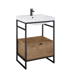   Alsó szekrény, AREZZO design NEBO alsószekrény 60 cm-es, 1 fiókkal, canela tölgy, matt fekete (2