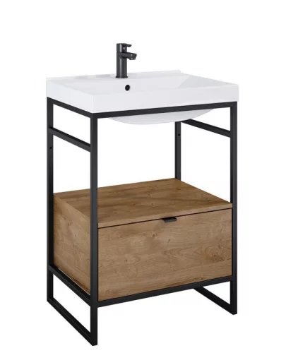 Alsó szekrény, AREZZO design NEBO alsószekrény 60 cm-es, 1 fiókkal, canela tölgy, matt fekete (2