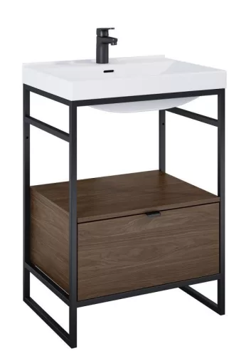 Alsó szekrény, AREZZO design NEBO alsószekrény 60 cm-es, 1 fiókkal, lincoln dió,  matt fekete (2