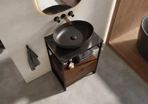 Alsó szekrény, AREZZO design NEBO alsószekrény 60 cm-es, 1 fiókkal, lincoln dió,  matt fekete (2