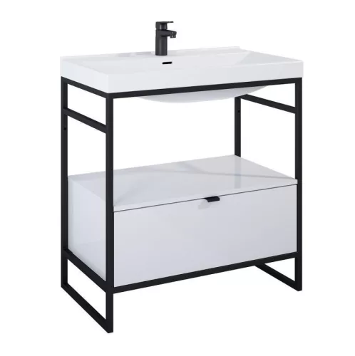 Alsó szekrény, AREZZO design NEBO alsószekrény 80 cm-es, 1 fiókkal, fényes fehér, matt fekete (2