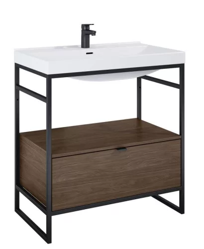 Alsó szekrény, AREZZO design NEBO alsószekrény 80 cm-es, 1 fiókkal, lincoln dió, matt fekete (2 d