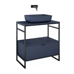   Alsó szekrény, AREZZO design NEBO alsószekrény 80 cm-es, 1 fiókkal, matt kék, matt fekete (2 dobo