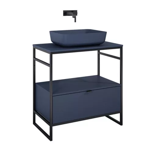 Alsó szekrény, AREZZO design NEBO alsószekrény 80 cm-es, 1 fiókkal, matt kék, matt fekete (2 dobo