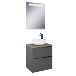   Komplett bútor, AREZZO design antracit MONTEREY 60 cm-es szett pulttal, mosdóval