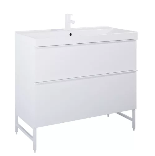 Alsó szekrény, AREZZO design MONTEREY 100 cm-es alsószekrény 2 fiókkal Matt Fehér színben, szifon