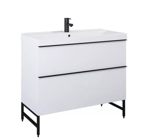 Alsó szekrény, AREZZO design MONTEREY 100 cm-es alsószekrény 2 fiókkal Matt Fehér színben, szifon