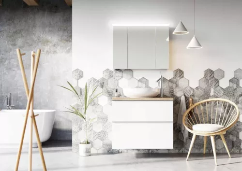 Alsó szekrény, AREZZO design MONTEREY 100 cm-es alsószekrény 2 fiókkal Matt Fehér színben, szifon