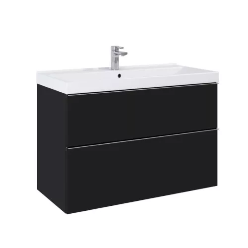 Alsó szekrény, AREZZO design MONTEREY 100 cm-es alsószekrény 2 fiókkal Matt fekete színben, szifo
