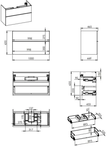 Alsó szekrény, AREZZO design MONTEREY 100 cm-es alsószekrény 2 fiókkal Matt fekete színben, szifo