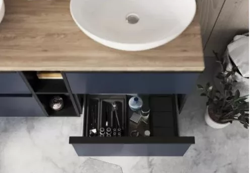 Alsó szekrény, AREZZO design MONTEREY 100 cm-es alsószekrény 2 fiókkal Matt kék színben, szifonki