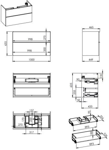 Alsó szekrény, AREZZO design MONTEREY 100 cm-es alsószekrény 2 fiókkal Matt Szürke színben, szif