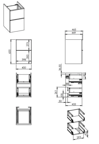 Alsó szekrény, AREZZO design MONTEREY 40 cm-es alsószekrény 2 fiókkal Matt Fehér színben