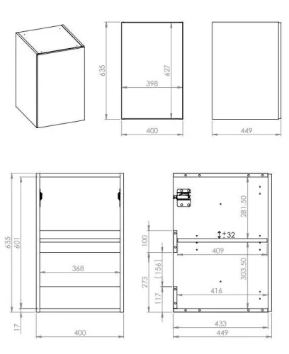 Alsó szekrény, AREZZO design MONTEREY 40 cm-es oldalszekrény 1 ajtóval Matt Fehér színben