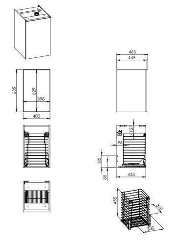 Alsó szekrény, AREZZO design MONTEREY 40 cm-es oldalszekrény szennyeskosárral Canela tölgy színbe