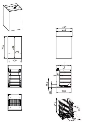 Alsó szekrény, AREZZO design MONTEREY 40 cm-es oldalszekrény szennyeskosárral Matt kék színben
