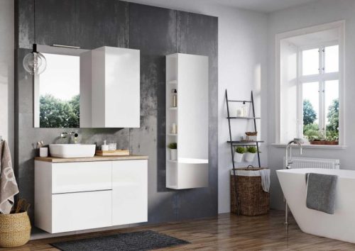 Alsó szekrény, AREZZO design MONTEREY 40 cm-es oldalszekrény szennyeskosárral Matt Szürke színben