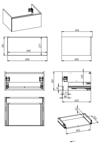 Alsó szekrény, AREZZO design MONTEREY 60 cm-es alsószekrény 1 fiókkal Lincoln dió színben, szifon