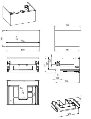 Alsó szekrény, AREZZO design MONTEREY 60 cm-es alsószekrény 1 fiókkal Matt Fehér színben, szifonk
