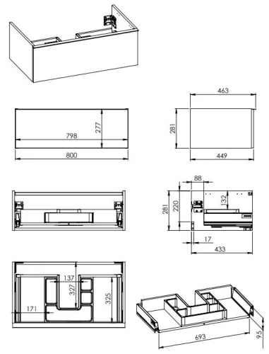 Alsó szekrény, AREZZO design MONTEREY 80 cm-es alsószekrény 1 fiókkal Matt Fehér színben, szifonk